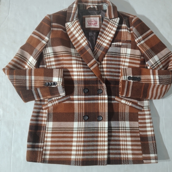 Levi's Jackets & Blazers - Levis Double Breasted Brown Plaid Wool Blend Women's Coat Size Medium
